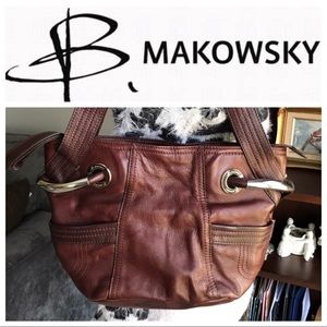 B. Makowsky Purse 100% Genuine Glove Leather with Silver Accents EUC